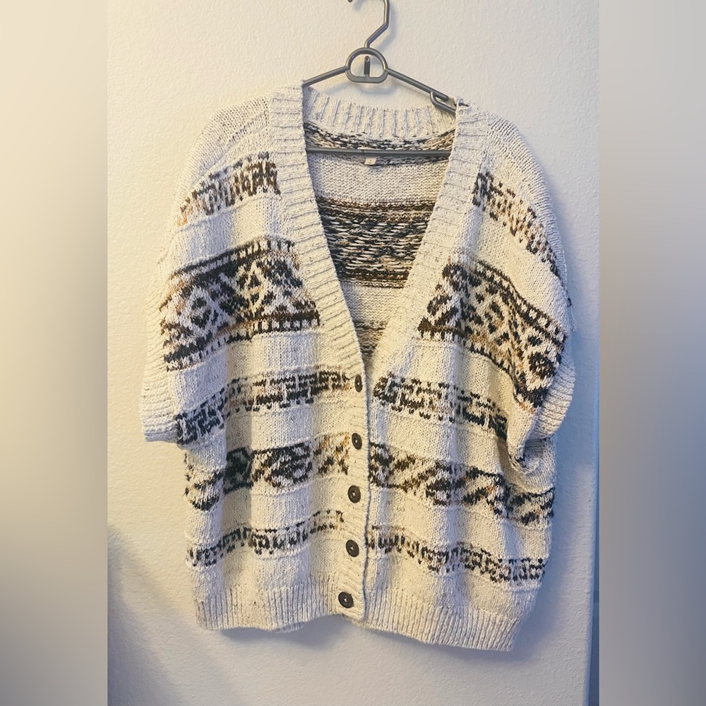 Pilcro Cream & Brown Patterned Button-Up Knit Cardigan